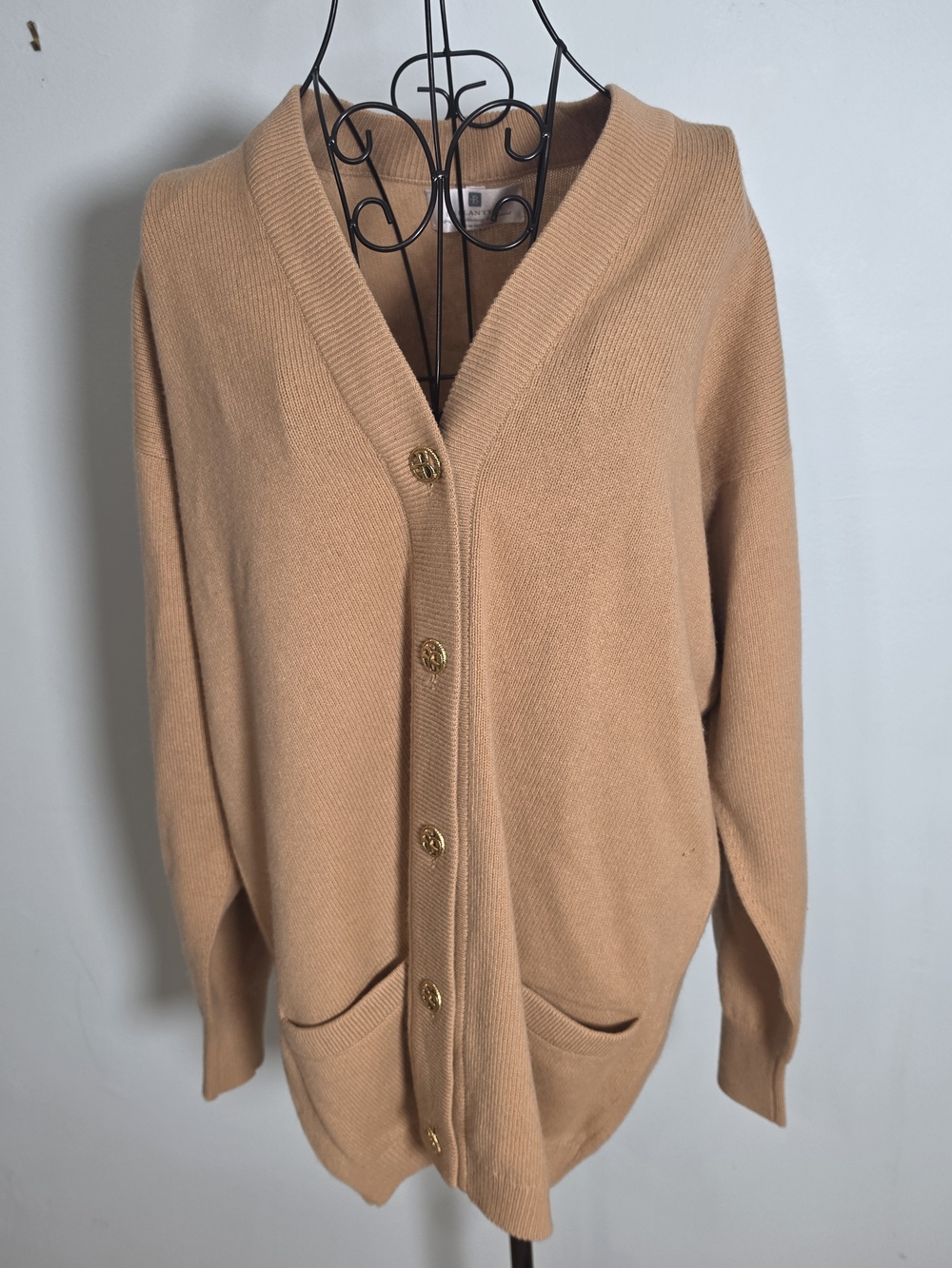 Ballantyne Scotland Super Geelong Lambswool Cardigan Camel Gold Buttons